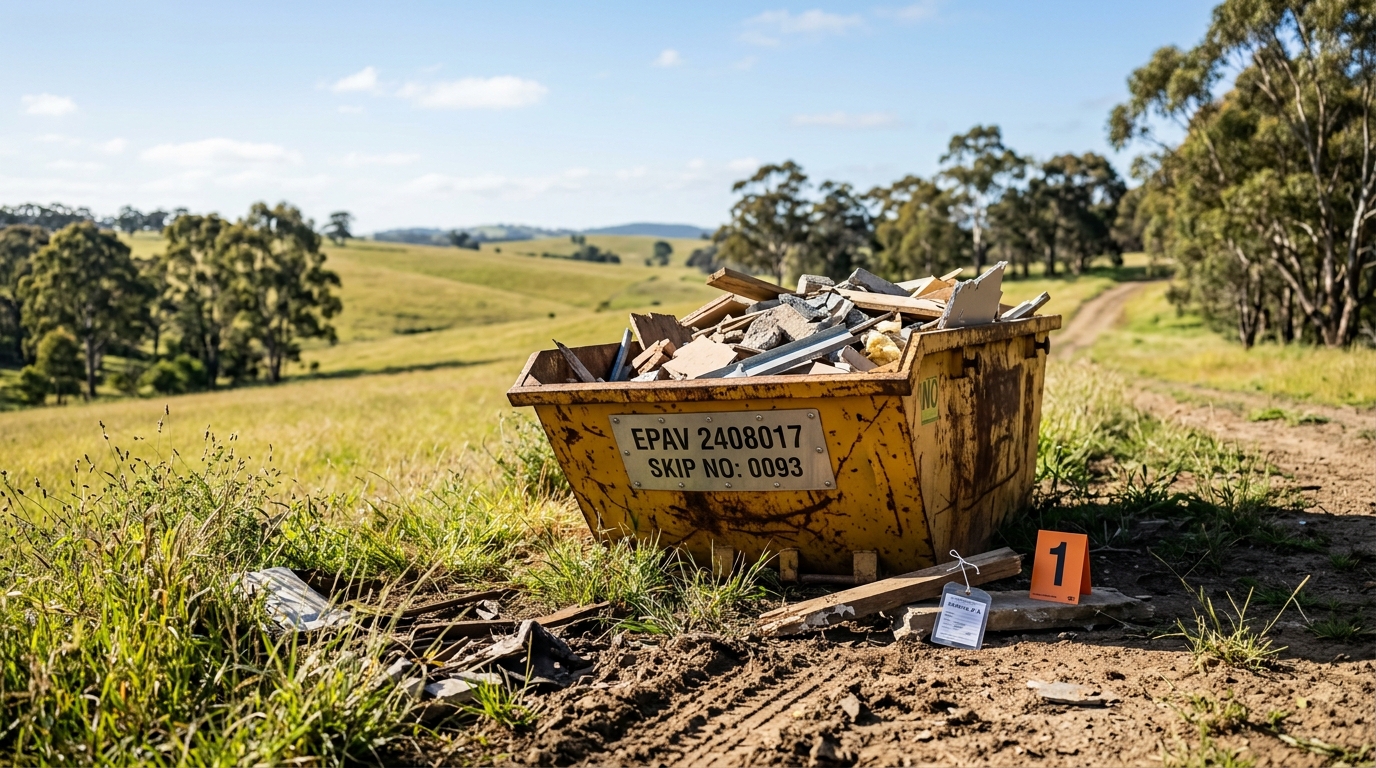 EPA Victoria uses serial numbers to track and fine skip bin contractor for illegal dumping