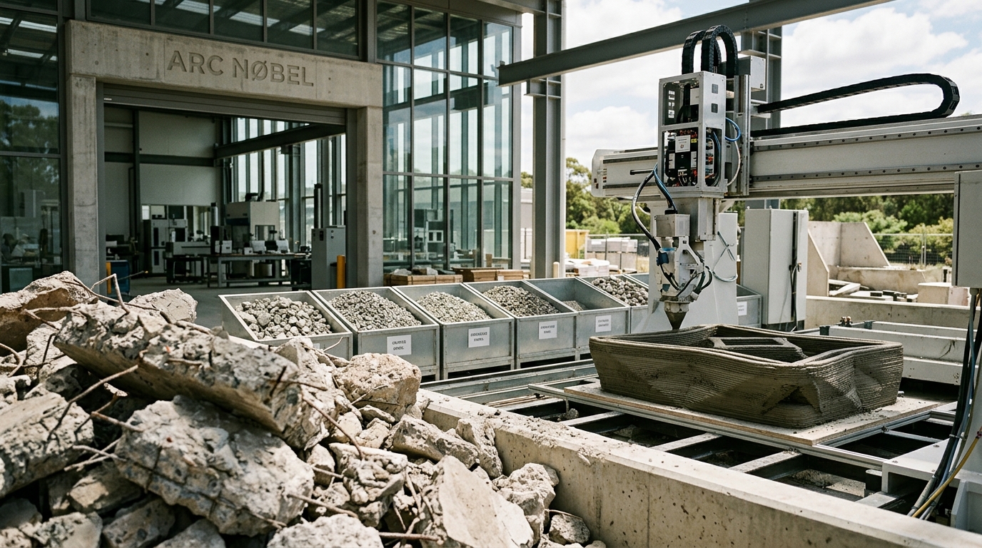 AI-generated supporting image ARC launches NØBEL training centre led by Western Sydney University to transform demolished concrete and advance AI-driven circular construction tech.