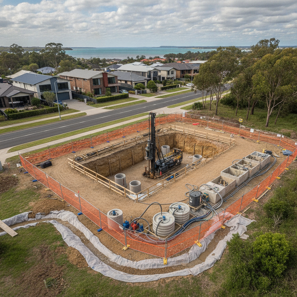 Construction dewatering setup at an under-road bore pit in south-east Queensland