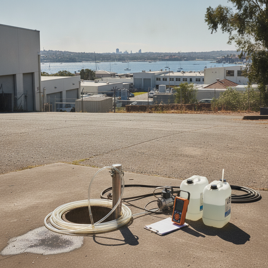 Groundwater monitoring well at a commercial workshop site on Sydney's North Shore