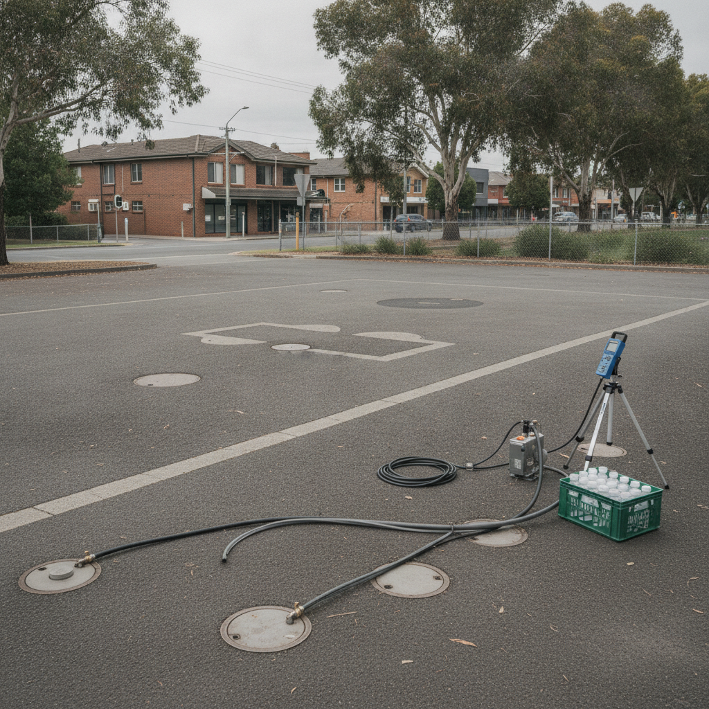 Groundwater monitoring well at a service station site in Melbourne's western suburbs