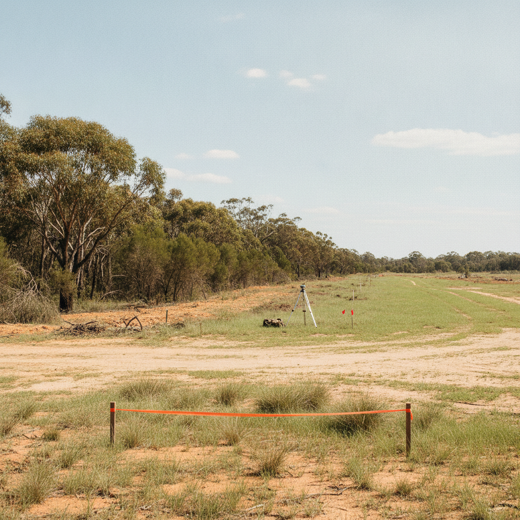 Australian bushland edge beside a development corridor for EPBC and NEPA approvals