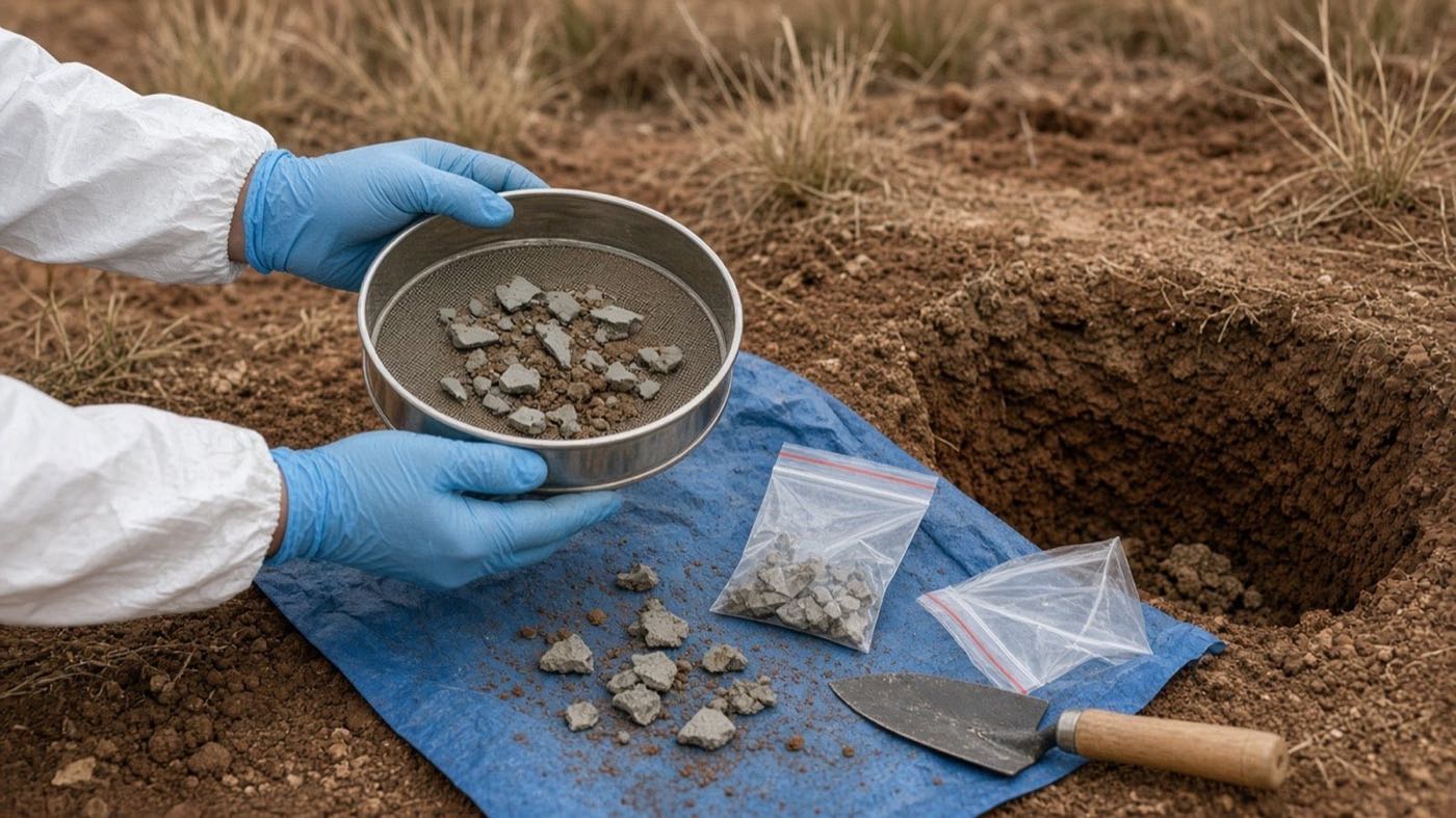 Environmental consultant sampling soil for asbestos on an Australian site