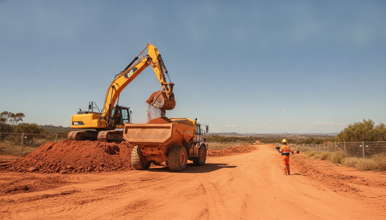 Excavator loading contaminated soil into a truck at an Australian remediation site